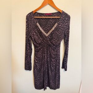 Velvet Women's Long Sleeve Leopard Print Dress - Black and Pink